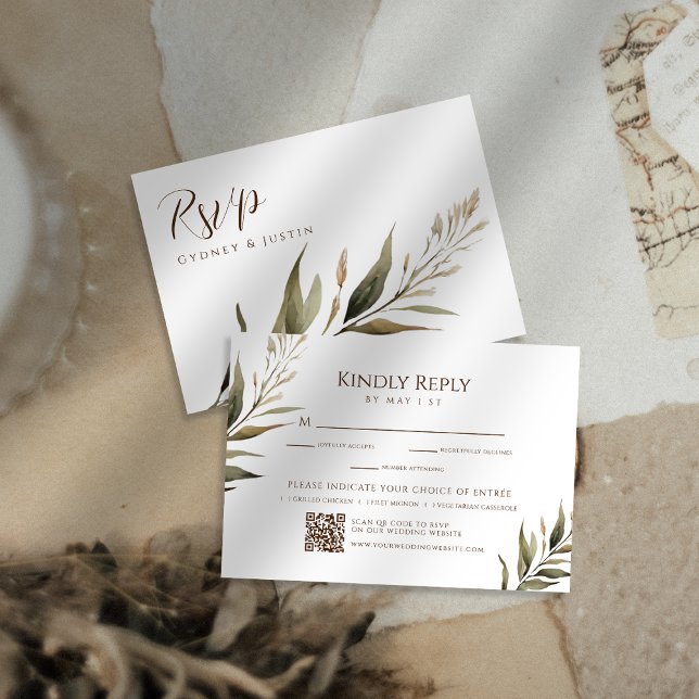 Rustic Dread Floral Pampas Wedding RSVP Card (Creator Uploaded)
