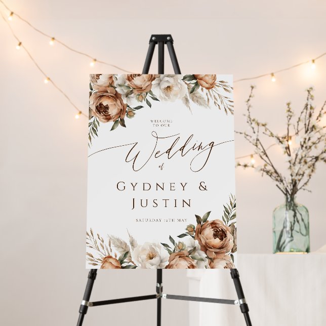 Rustic Dread Floral Pampas Wedding Welcome Sign (In Situ (Stand))