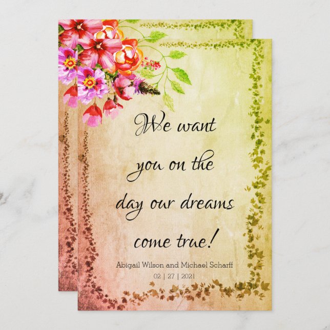 Rustic Dreams Come True Wedding Invitations (Front/Back)