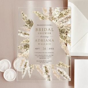 Rustic Dried Boho Pampas Grass Arch Bridal Shower Acrylic Invitations