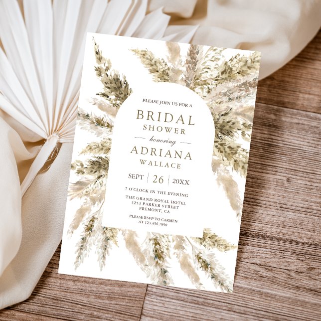 Rustic Dried Boho Pampas Grass Arch Bridal Shower Invitation (Creator Uploaded)