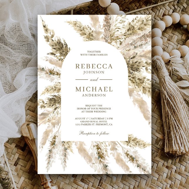 Rustic Dried Boho Pampas Grass Arch Wedding Invitation (Creator Uploaded)