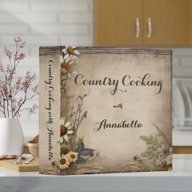 Rustic Dried Flowers & Wood Recipe Cookbook 3 Ring Binder (Creator Uploaded)