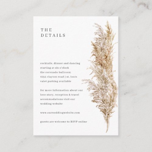 Rustic Dried Grass Pampas Details Enclosure Card