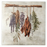 Rustic Dried Herbs  Ceramic Tile<br><div class="desc">Rustic faux texture background with drying herbs hanging on a branch.  Lavender,  sage,  basil with other herbs.  Perfect for your country French or cottage farmhouse home.</div>