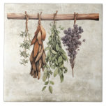 Rustic Dried Herbs Faux Texture Ceramic Tile<br><div class="desc">Rustic faux texture background with drying herbs hanging on a branch.  Perfect for your country French or cottage farmhouse home.</div>