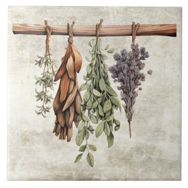 Rustic Dried Herbs Faux Texture Ceramic Tile (Front)