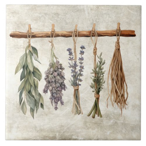Rustic Dried Herbs Faux Texture Simple  Ceramic Tile