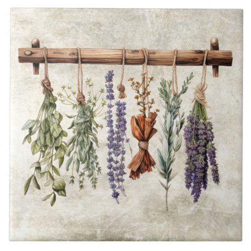 Rustic Dried Herbs Faux Texture Vintage Ceramic Tile