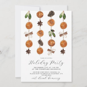 Rustic Dried Orange Citrus Holiday Party Invitation