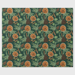 Rustic Dried Orange Pine Green Christmas Holiday  Wrapping Paper