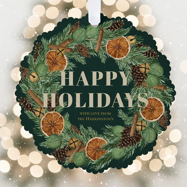 Rustic Dried Orange Pine Wreath Keepsake Green  Ornament Card (Creator Uploaded)