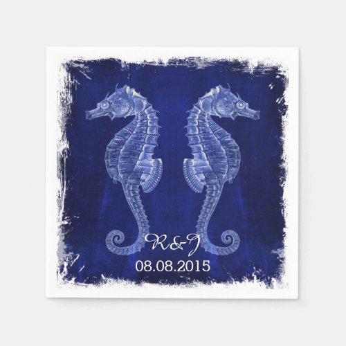 rustic drift wood vintage blue seahorse wedding napkins