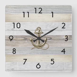 Rustic Driftwood Anchor Square Wall Clock