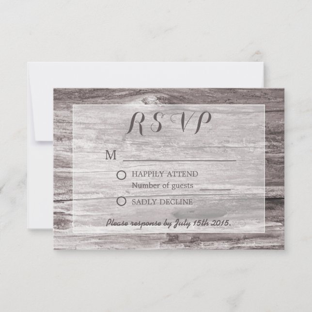 Rustic Driftwood Background Wedding RSVP (Front)