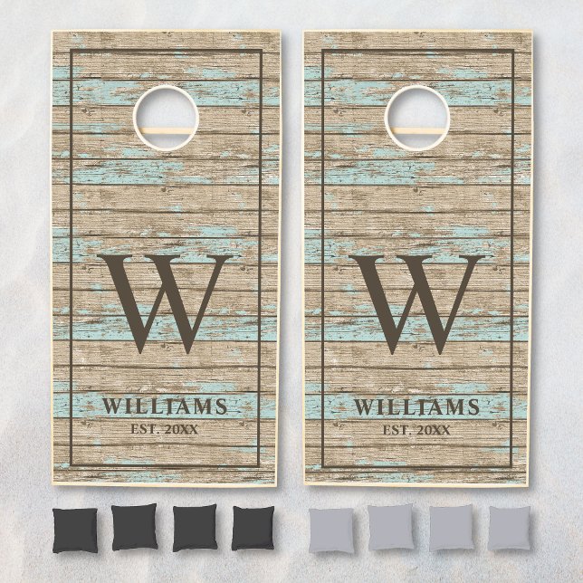 Rustic Driftwood Beach Nautical Family Name Cornhole Set (Creator Uploaded)