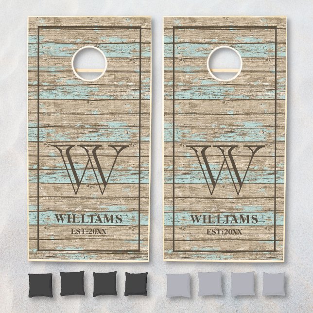 Rustic Driftwood Beach Nautical Family Name Cornhole Set (Creator Uploaded)