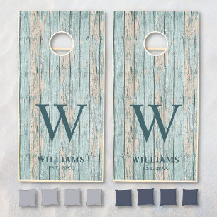 Rustic Driftwood Beach Vacation Family Name Cornhole Set