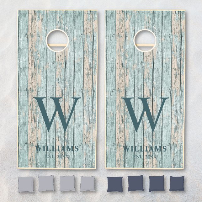 Rustic Driftwood Beach Vacation Family Name Cornhole Set (Creator Uploaded)