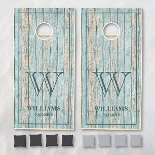 Rustic Driftwood Beach Vacation Family Name Cornhole Set