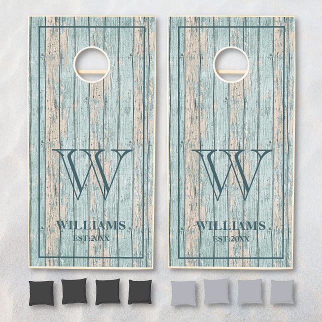 Rustic Driftwood Beach Vacation Family Name Cornhole Set (Creator Uploaded)