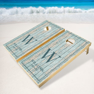 Rustic Driftwood Beach Vacation Family Name Cornhole Set