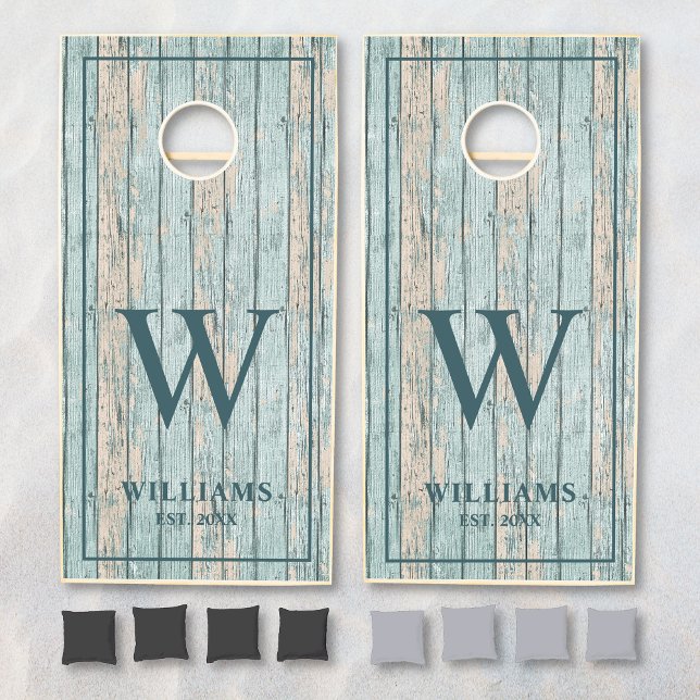 Rustic Driftwood Beach Vacation Family Name Cornhole Set (Creator Uploaded)