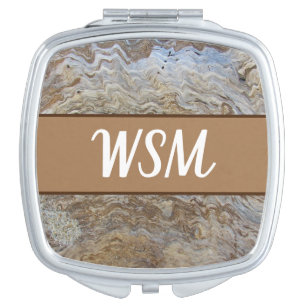 Rustic Driftwood Brown Woodgrain Photo Monogram Compact Mirror