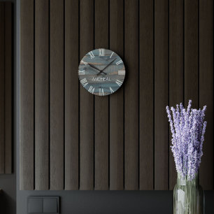 Rustic Driftwood Clock Monogram Personalized