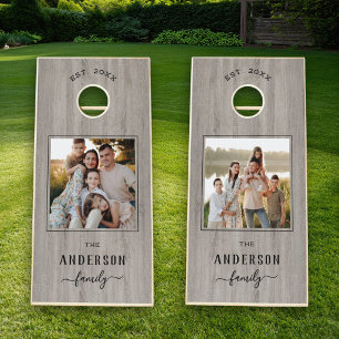 Rustic Driftwood Custom Family Photo Cornhole Set