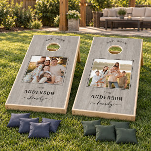 Rustic Driftwood Custom Family Photo Cornhole Set