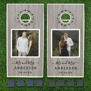 Rustic Driftwood Mr and Mrs Photo Wedding Cornhole Set