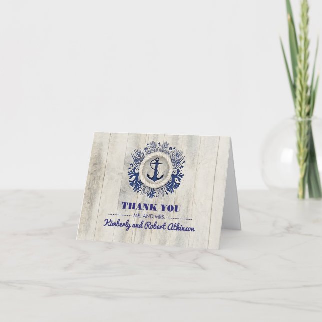 Rustic Driftwood Nautical Beach Wedding Thank You (Front)