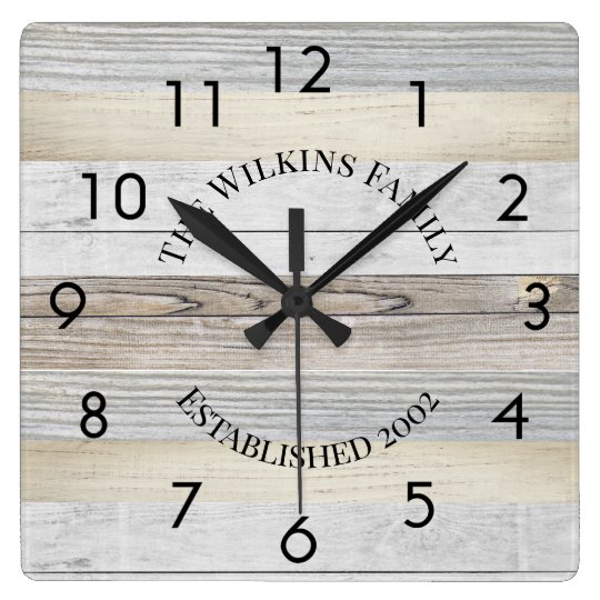Rustic Driftwood Personalized Square Wall Clock