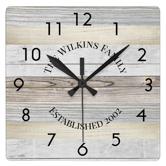 Rustic Driftwood Personalized Square Wall Clock Zazzle