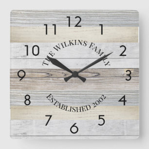 Rustic Driftwood Personalized Square Wall Clock
