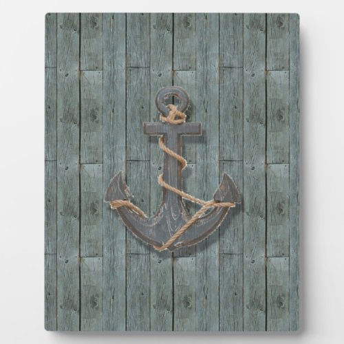 Rustic driftwood Teal Beach Wood nautical anchor Plaque