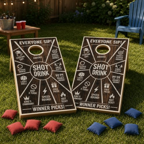 Rustic Drinking Game Cornhole Board