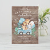 Rustic Drive By Jungle Animals Boys Baby Shower Invitation (Standing Front)