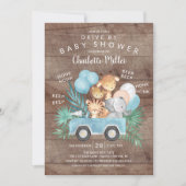 Rustic Drive By Jungle Animals Boys Baby Shower Invitation (Front)