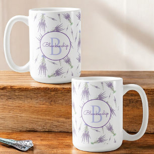 Rustic Dry Lavender Flower Bundles Monogram Coffee Mug