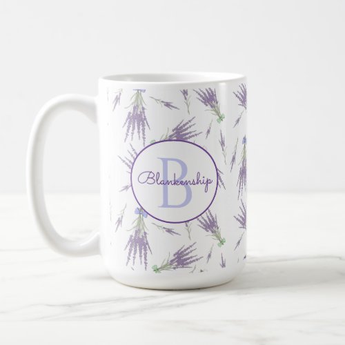 Rustic Dry Lavender Flower Bundles Monogram Coffee Mug