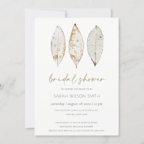 Rustic Dry Vein Gold Leaf Bridal Shower Invite