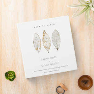 Rustic Dry Vein Gold Rust Leaves Wedding Album 3 Ring Binder