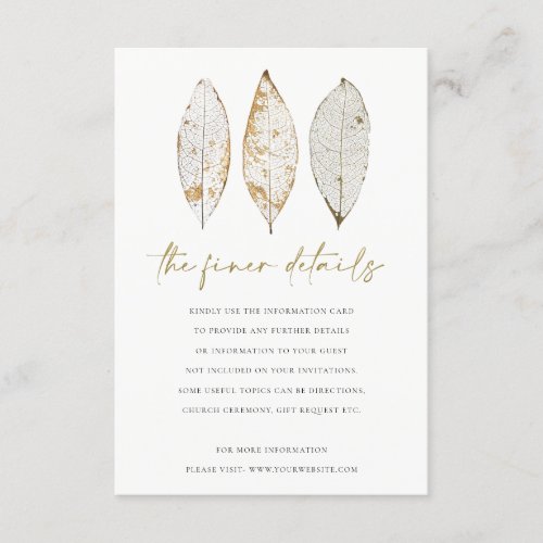 Rustic Dry Vein Gold Rust Leaves Wedding Details Enclosure Card