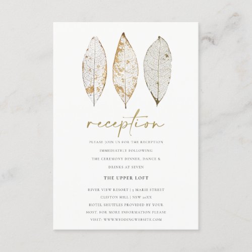 Rustic Dry Vein Gold Rust Leaves Wedding Reception Enclosure Card