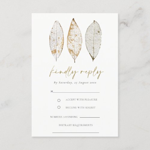 Rustic Dry Vein Gold Rust Leaves Wedding RSVP Enclosure Card