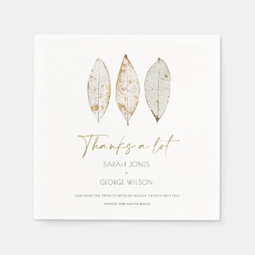 Rustic Dry Vein Gold Rust Leaves Wedding Thank You Napkins