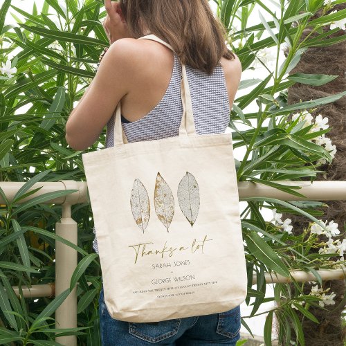 Rustic Dry Vein Gold Rust Leaves Wedding Thank You Tote Bag
