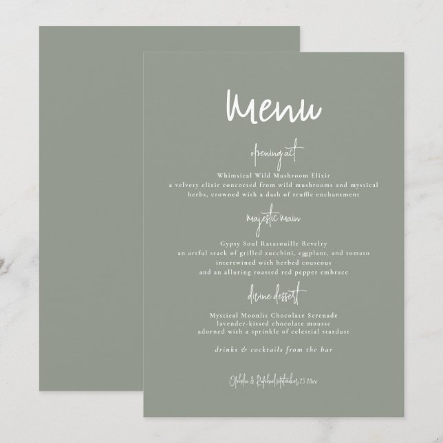 Rustic Dual Tone Reversible Wedding Menu Card (Front/Back)
